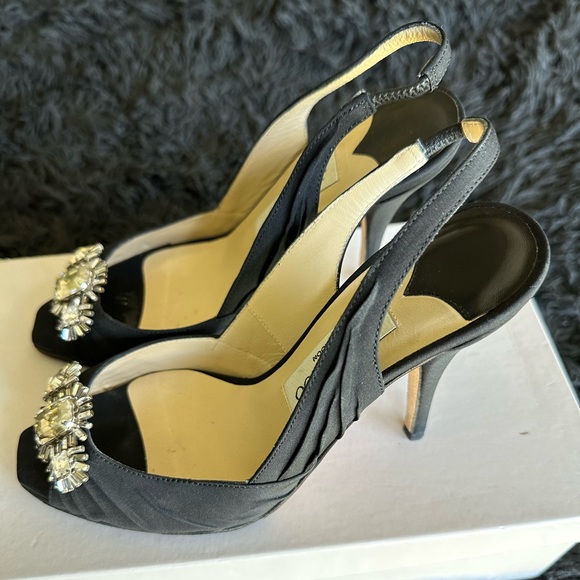 Jimmy Choo bejeweled black satin pumps - Picture 2 of 7